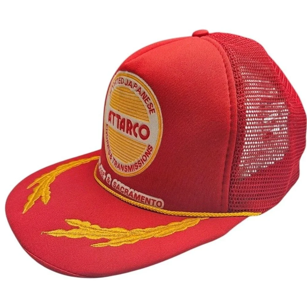 Vintage Attarco Trucker Hat Cap Snapback Red Mesh Japanese Engines Promo 80s 90s